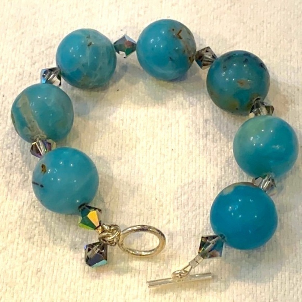 Sterling silver 925 toggle clasp lg round natural blue stone bead southwestern